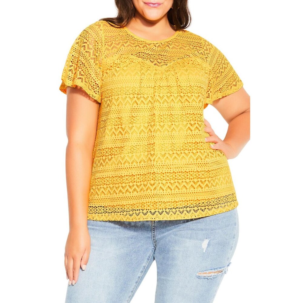 NWT City Chic Trendy Plus Size Serenity Lace Blouse Shirt Top Golden Yellow 20W